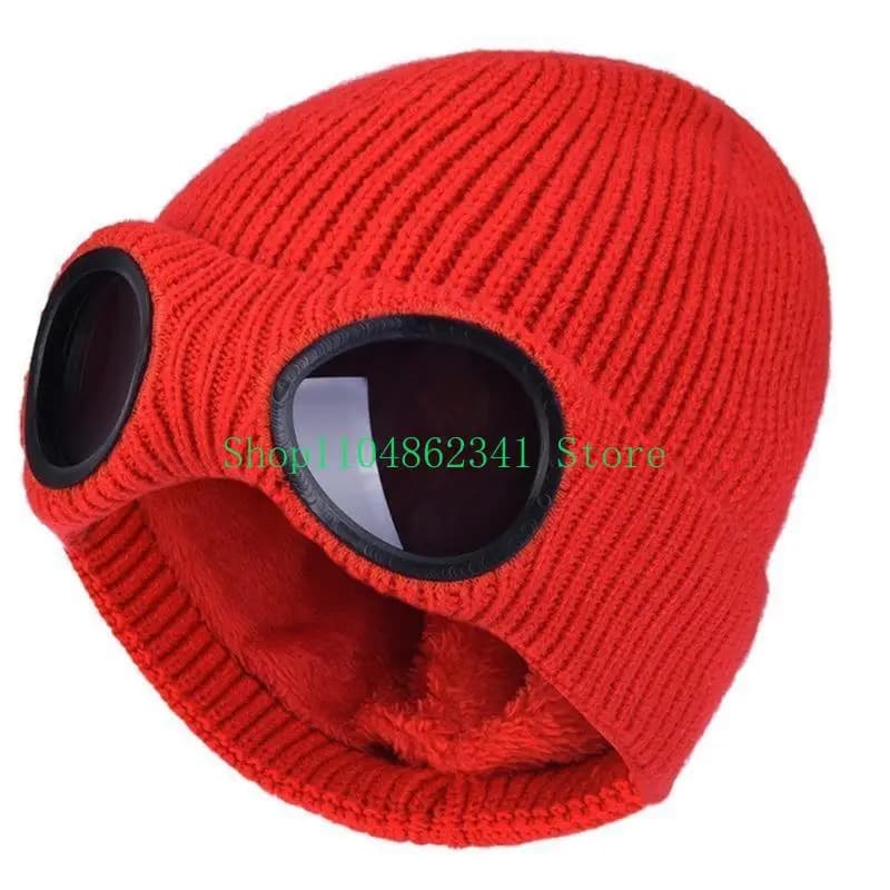 652F Ski Hat With Goggles Ski Goggle Beanie Knitted Beanie Hat Crochet Hat