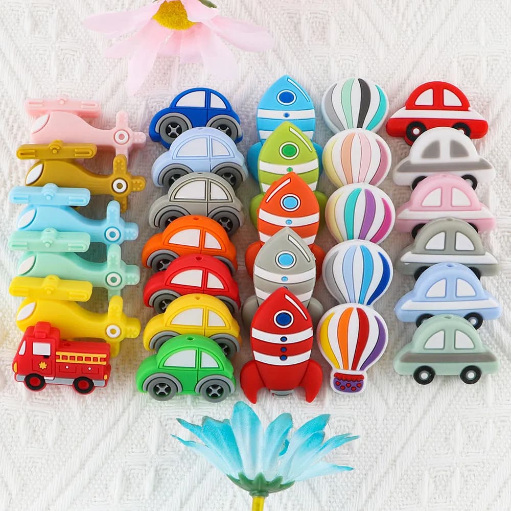 Kovict 5/10 pezzi perline in silicone auto aereo arcobaleno razzo per creazione di gioielli fai da te portachiavi collana braccialetto accessori