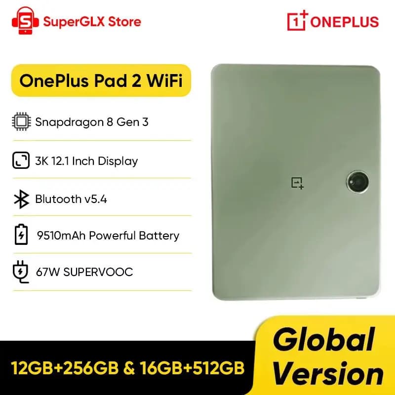 OnePlus Pad 2 Global Version, Android Tablet with Display 12.1" 144Hz, Snapdragon 8 Gen 3, Battery 9510mAh, Charging SUPERVOOC 67W, Bluetooth 5.4