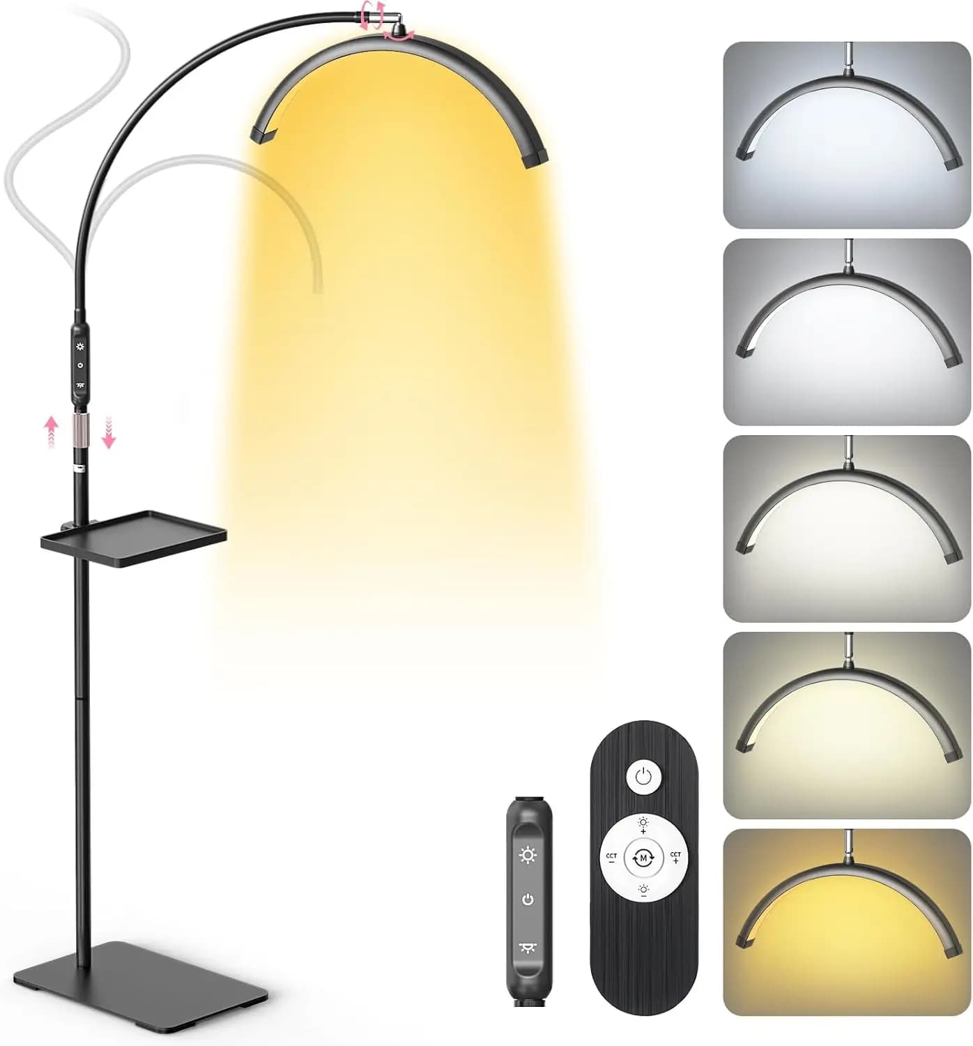 Lampada a Mezzaluna per Extension Ciglia con Anello LED 6500K, Base e Supporto Flessibile a Collo d'Oca (18 Pollici, Nera)