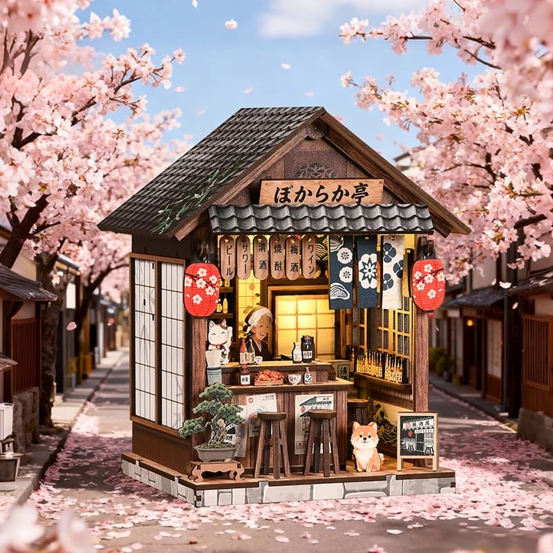 Kit casa delle bambole in legno fai da te miniatura 3D izakaya giapponese con luce LED calda mobili facile da assemblare kit artigianale regalo di compleanno perfetto per adulti decorazioni per la casa
