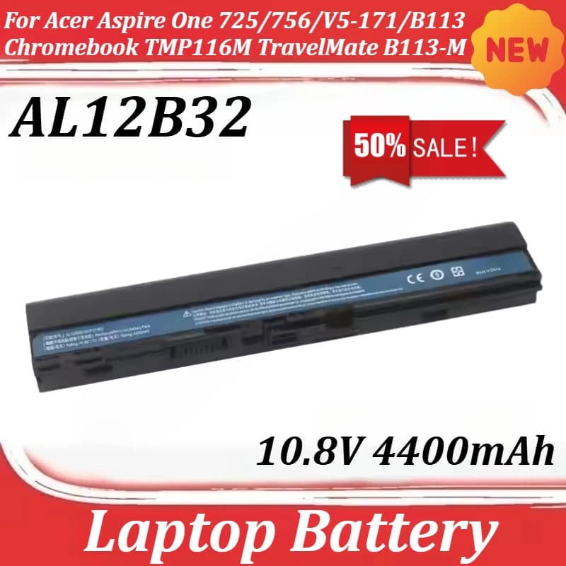Batteria per laptop AL12B32 10.8V 4400mAh per Acer Aspire One 725/756/V5-171/B113 Chromebook TMP116M TravelMate B113-M V5-123