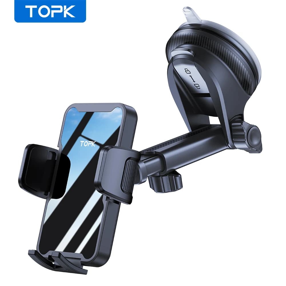 Supporto per telefono per auto con forte aspirazione TOPK - 360 ° Supporto universale girevole per cruscotto, parabrezza, compatibile con iPhone e Android