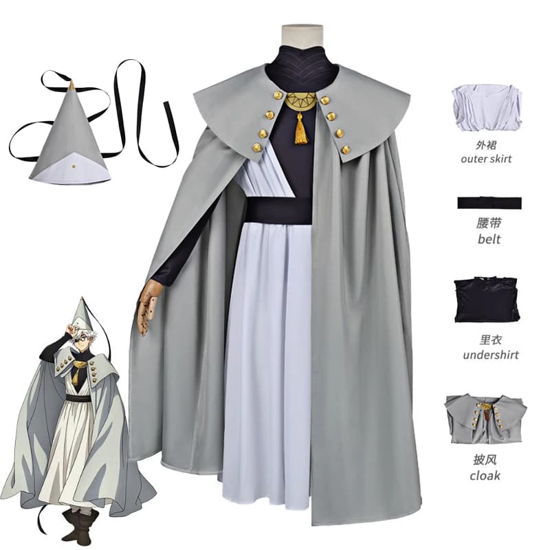 Costume Cosplay Qifrey, Cappello da Strega Anime, Mantello da Mago, Cintura, Set Cappello a Punta, Outfit per Adulti per Halloween e Carnevale
