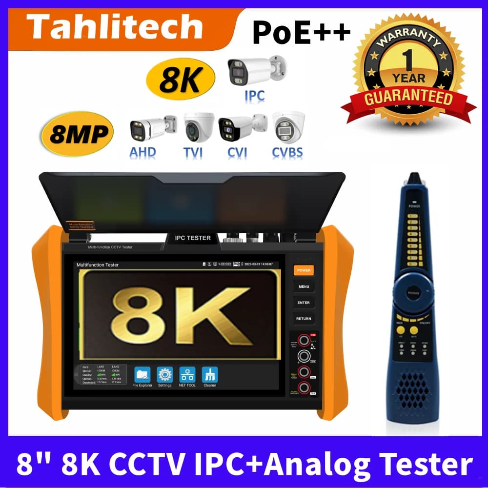 8K IP CCTV Tester Monitor HDMI Input Cable VGA Output Transformer POE AHD CVI TVI SDI Camera Test Tool