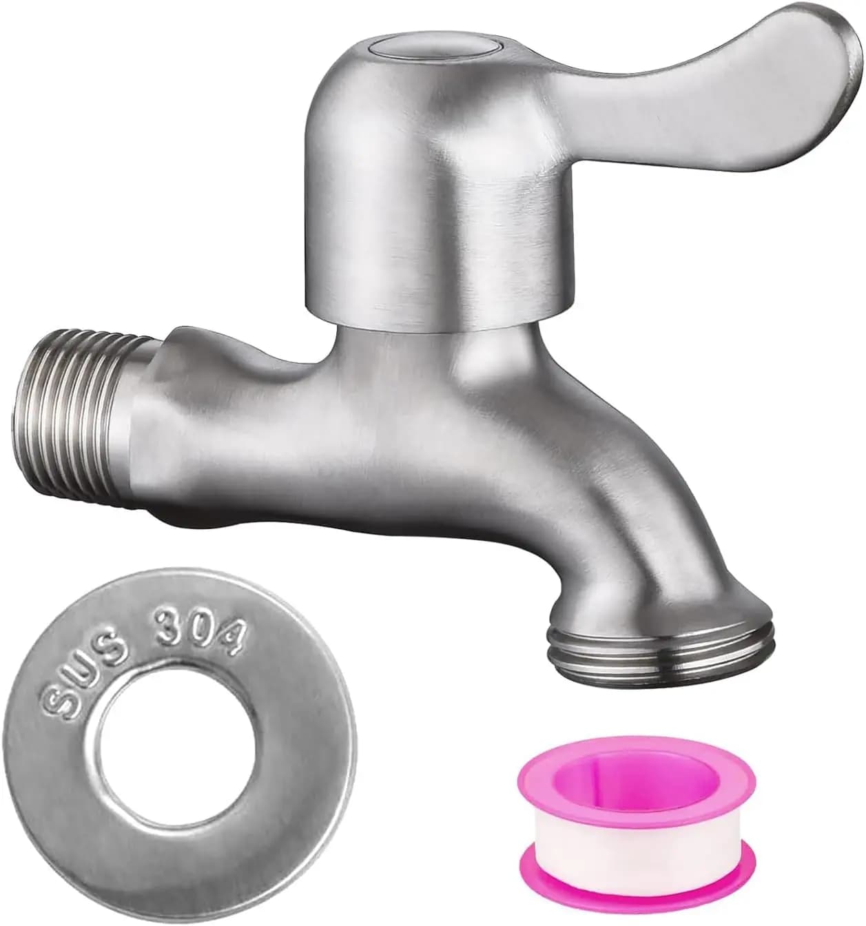 Rubinetto da Giardino in Acciaio Inox, Ingresso 1/2" NPT x Uscita 3/4" GHT, per Uso Interno ed Esterno