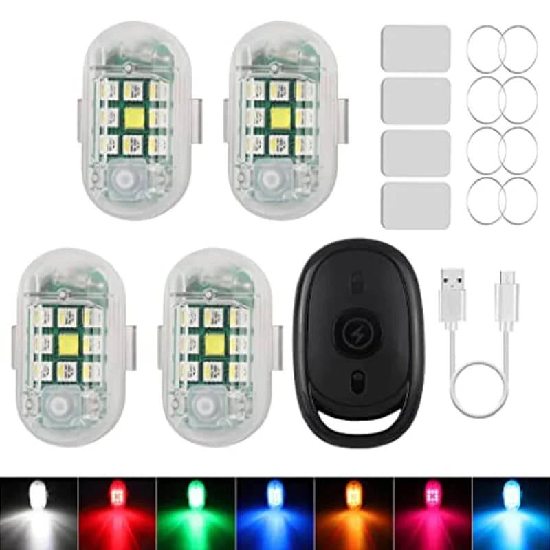 Lampada per moto 4 in1 Flash Led Controllo wireless Scooter per bici impermeabile Indicatore anticollisione Avvertimento Luce stroboscopica a LED USB