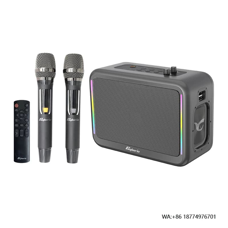 Personalizzazione Cyboris X14 Macchina per karaoke a tripla frequenza da 200 W con due microfoni wireless, Boombox per bassi stereo Party Boombox