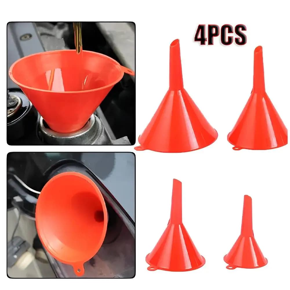 Set di 4 Imbuti in Plastica Universali per Auto e Moto, Strumento per Cambio Olio e Rifornimento Carburante