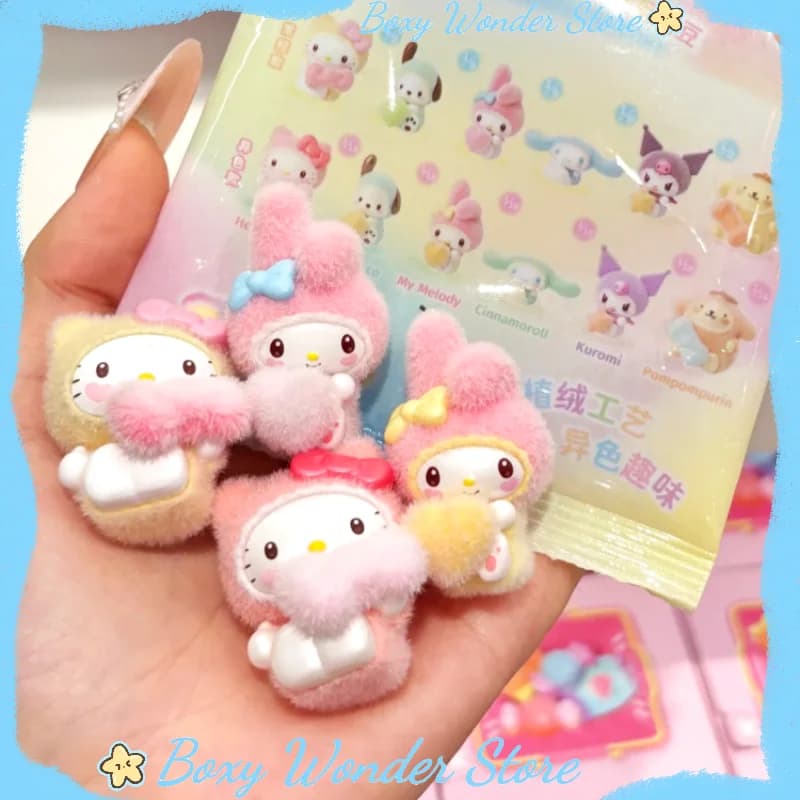 Authentic Sanrio Charaters Rongrong Little Baby Series Flocked Blind Box Cute And Exquisite Ornaments Girl's Gift Surprise Box