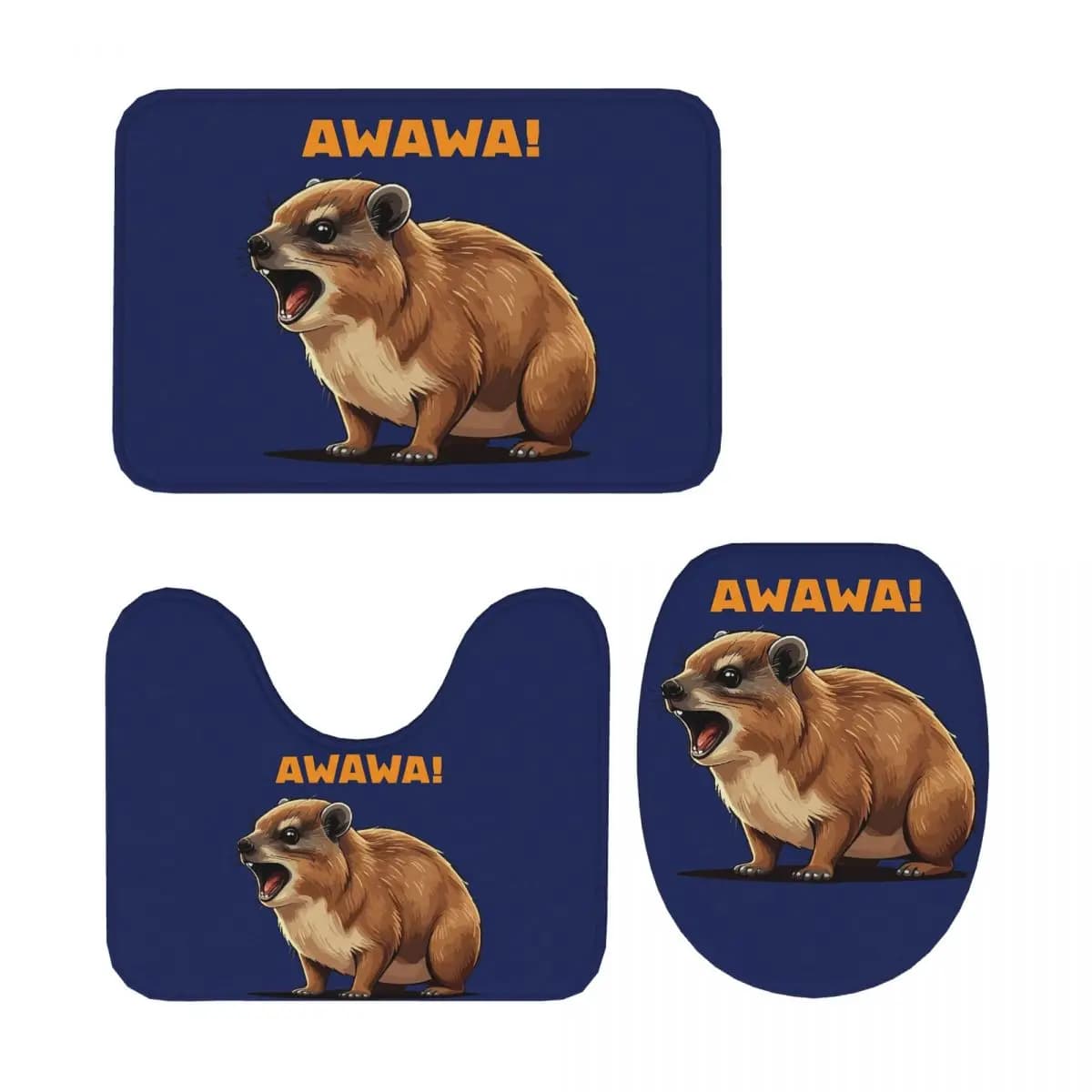 Rock Hyrax Lover Awawa Marmotta Dassi 3 pezzi Tappetino da bagno Set da bagno Copriwater Decorazioni per la casa Tappeto antiscivolo Tappeto da pavimento