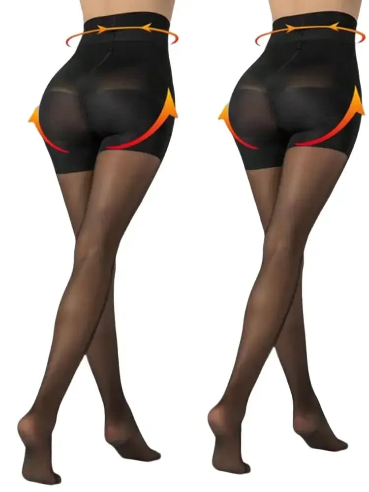 Women's 2-Pack Casual Plain Sheer Tights in Soft Polyamide Blend, High-Waist with Tummy Control, Run-Resistant, Basic, Shiny Sheer Tights