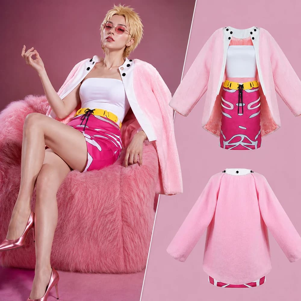 Doflamingo Female Cosplay Costume Coat Skirt Tube Top Belt Anime Character Outfit Halloween Carnival Party Costume for Women