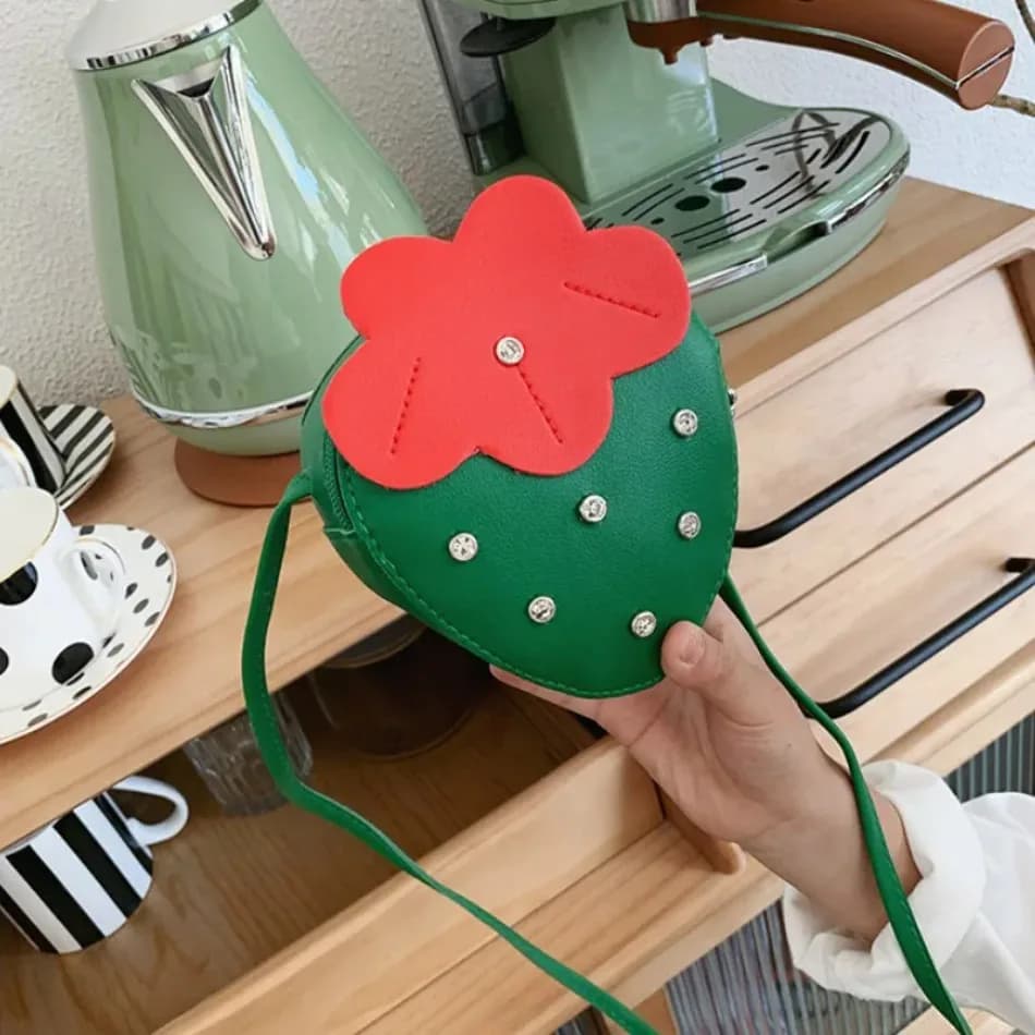 1 Pezzo Borsa Piccola per Bambini a Forma di Fragola, Borsa a Tracolla Carina per Bambine, Portamonete Versatile, Borsa a Spalla alla Moda, Borsa a Mano Trendy per Bambini