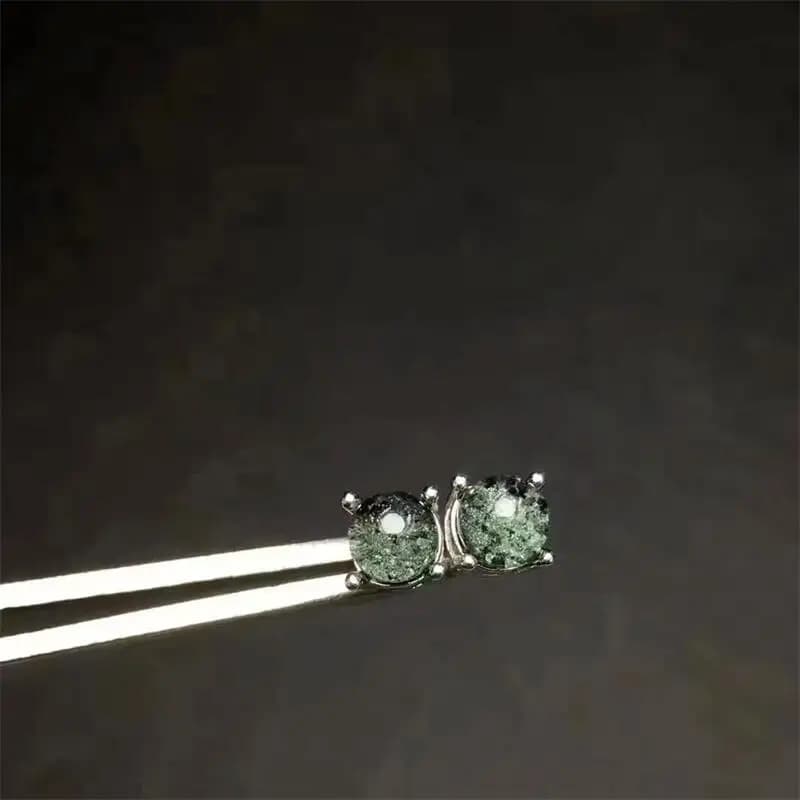 S925 Natural Green Garden Quartz Button Earrings Care stone Elastic precious stone for women Birthday Gift of the Lover 1 SET