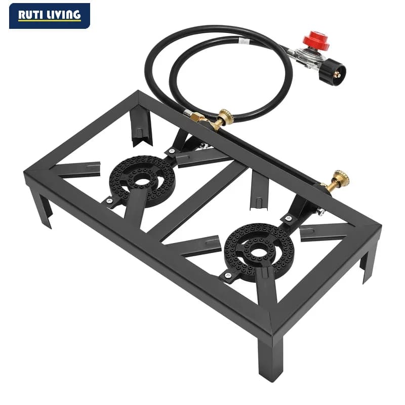 Portable 1/2 Burner Outdoor Gas Stove Propane Cooker with Adjustable 0-10Psi Regulator Hose for Patio Camping, BBQ