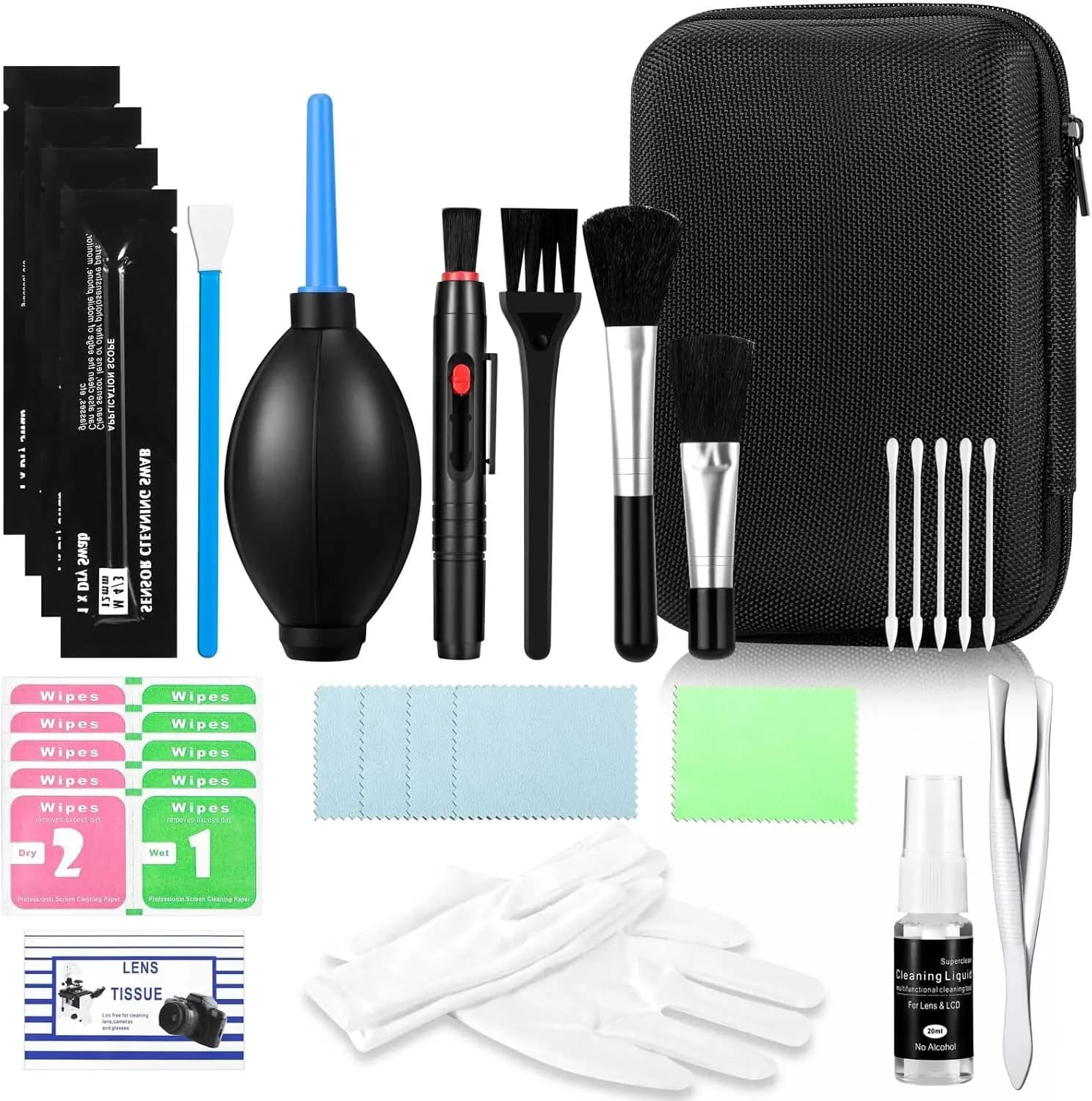 Cleaning Kit for Photo Lens 14 Pieces - Air Blower, Lens Pen, DSLR and Mirrorless Brush