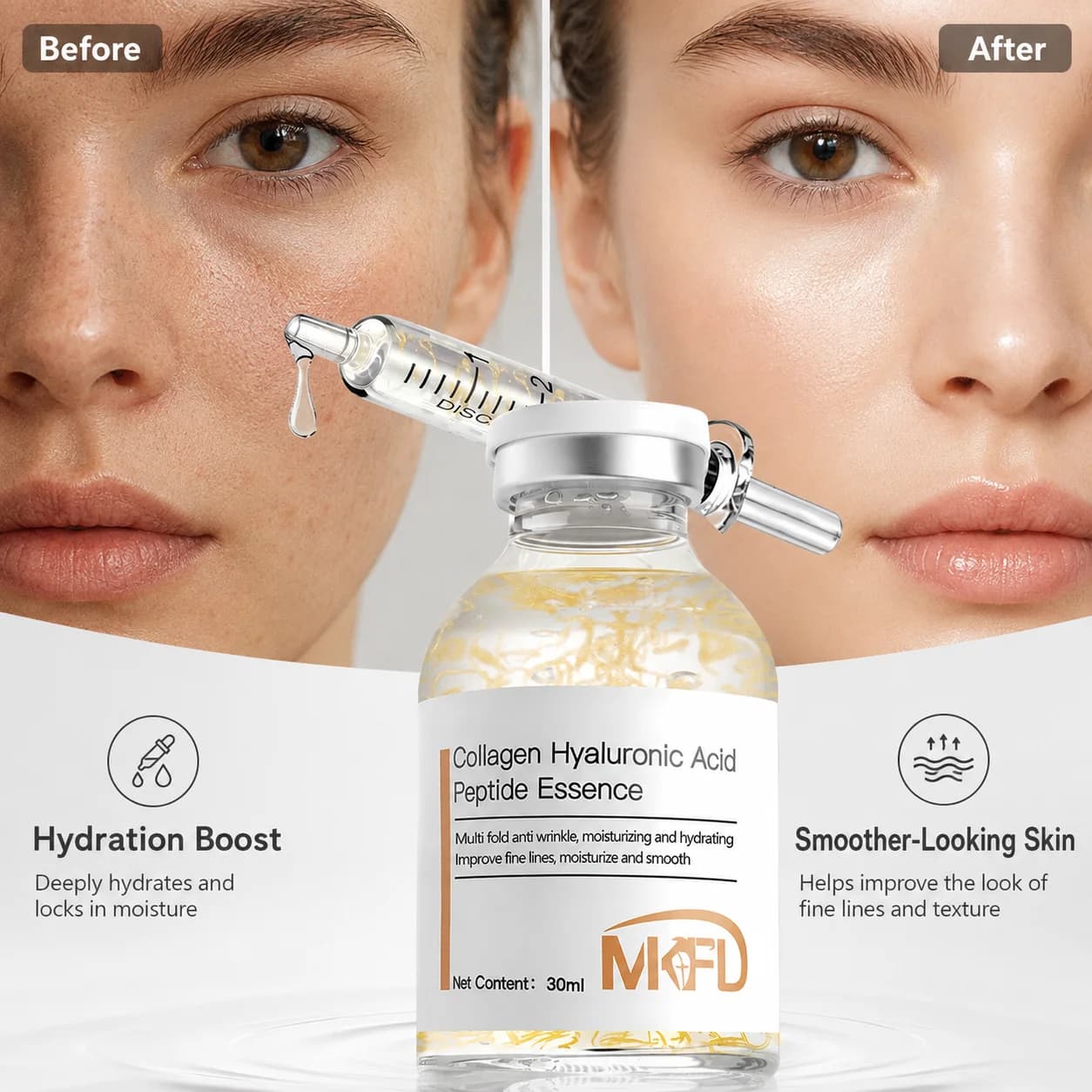 Collagen Hyaluronic Acid Peptide Essence 30ml Moisturizing Firming Facial Serum Silk Peptide Hydrating Smoothing Skin Care