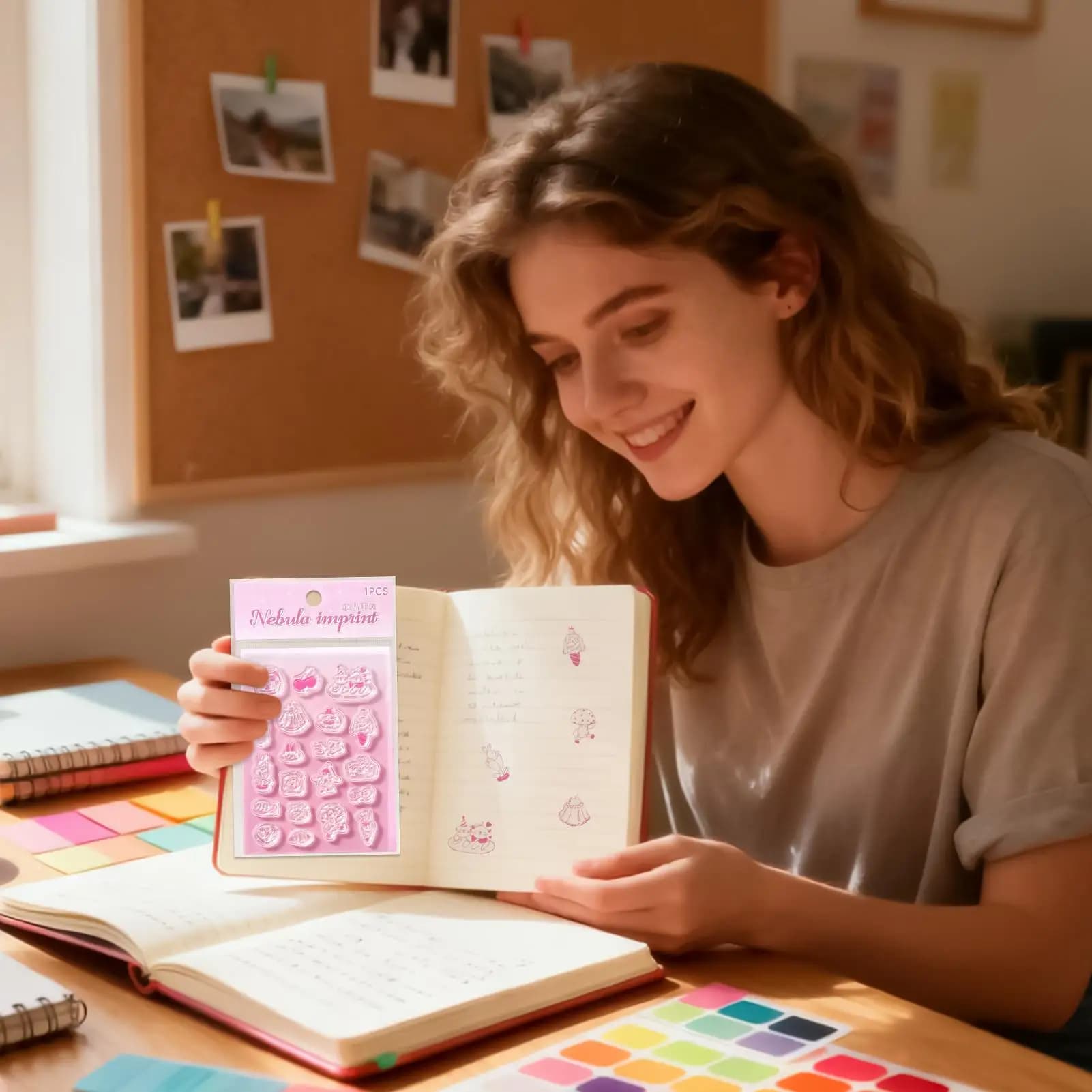 Timbri per Planner in Silicone Trasparente con Manico in Acrilico, Decorazioni Carine per Scrapbooking, Forniture per Stampi, per la Creazione di Libri e Quaderni