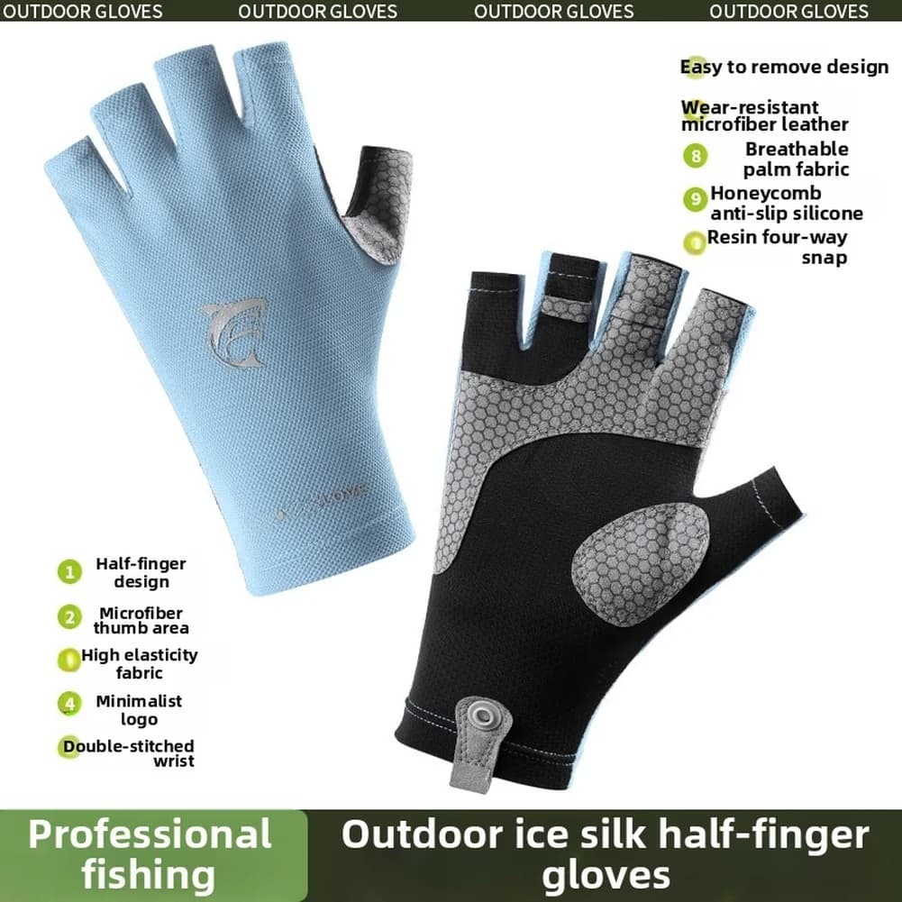 Guanti da pesca con protezione UV Guanti mezze dita traspiranti impermeabili in lattice antiscivolo Accessori per la pesca sportiva all'aria aperta