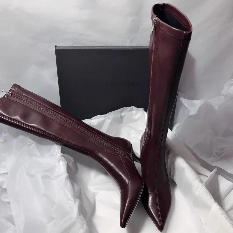 Autumn New Knee-High Stiletto Fashion Boots Women's Pointed Toe Side Zipper Anti-Slip Wear-Resistant Tall Single Boots