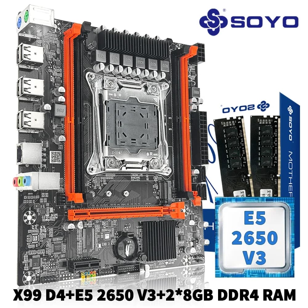 Set scheda madre SOYO X99 con CPU Intel Xeon E5 2650 V3 e RAM ECC DDR4 a doppio canale 8Gx2 2133 MHz per computer da gioco