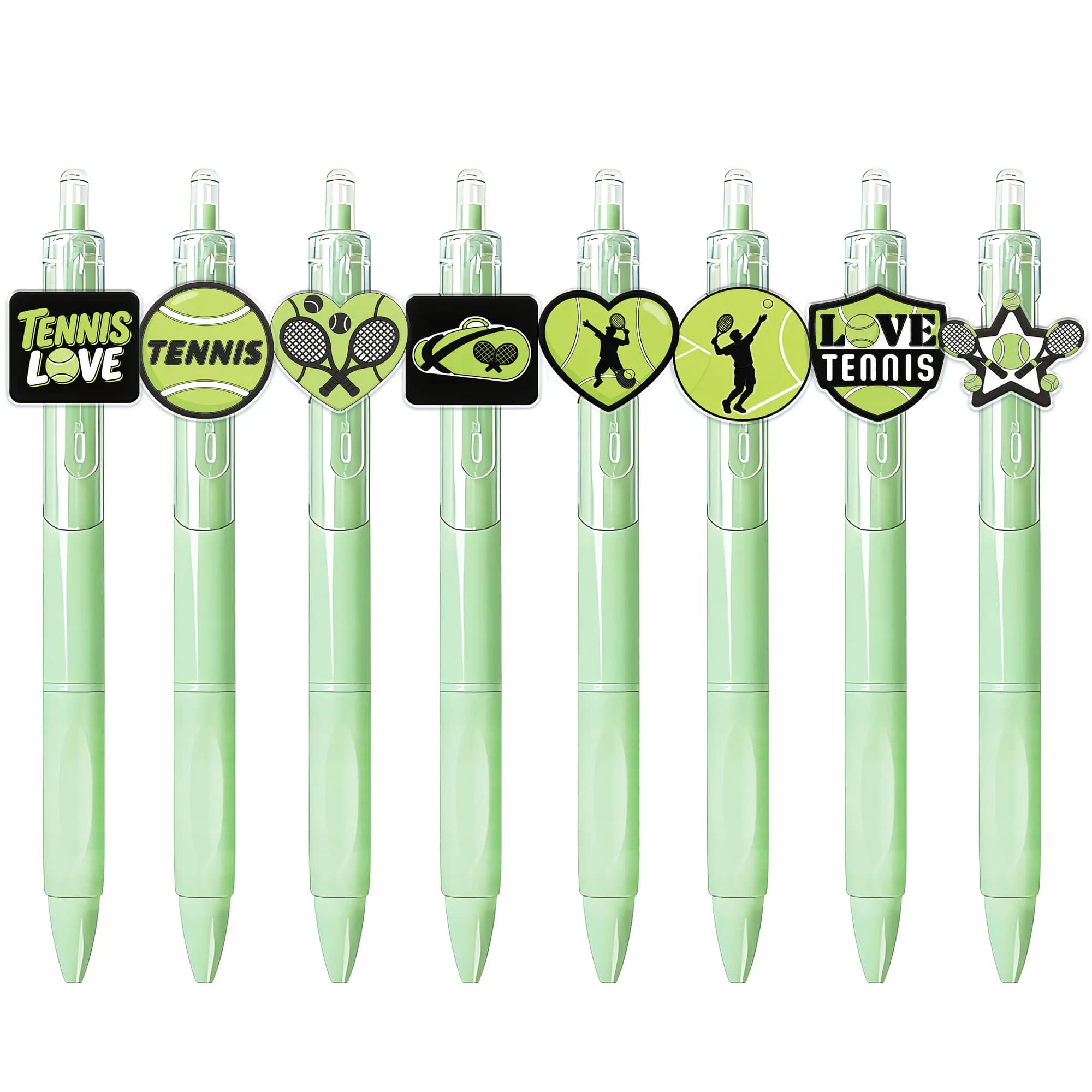 Set di 16 Penne a Sfera a Tema Tennis, Portapenne Verde, Serie Pallina, Penna Creativa a Pressione, Regalo per Studenti in Stagione Scolastica