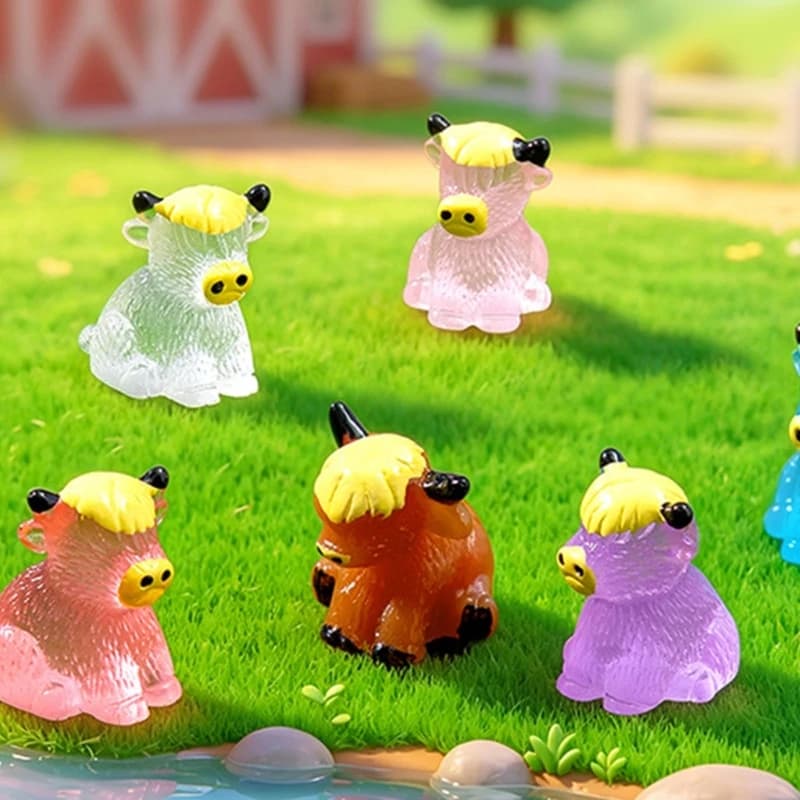Luminescent Mini Highlands Cow Figurines Landscape Ornament Educational Toy
