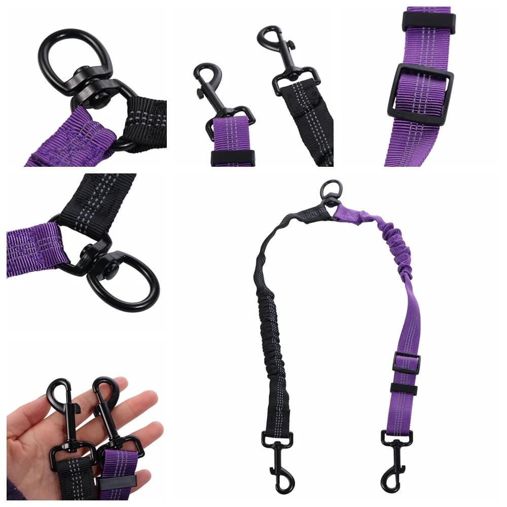 Guinzaglio Doppio per Cani 2 in 1 con Rotazione a 360° ° Guinzaglio Doppio Girevole Riflettente per Due Cani con Cinghia Regolabile Ammortizzante