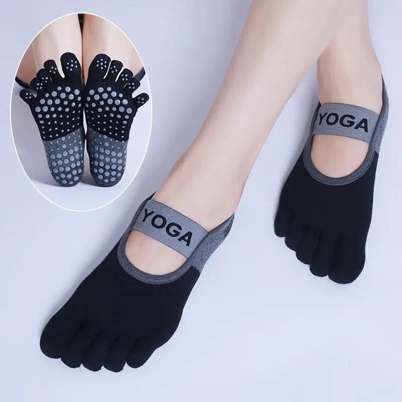 Calzini da yoga traspiranti da donna, antiscivolo in silicone, a cinque dita, per Pilates, senza schienale, per fitness, danza, in cotone, per palestra