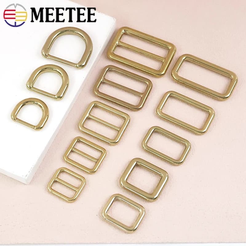 Meetee 2/4/5 Pezzi Fibbie in Ottone Massiccio per Cinghie Borsa, Ganci Regolabili per Fettucce, Fibbie Scorrevoli in Metallo, Connettori, Chiusure, Accessori Fai da Te