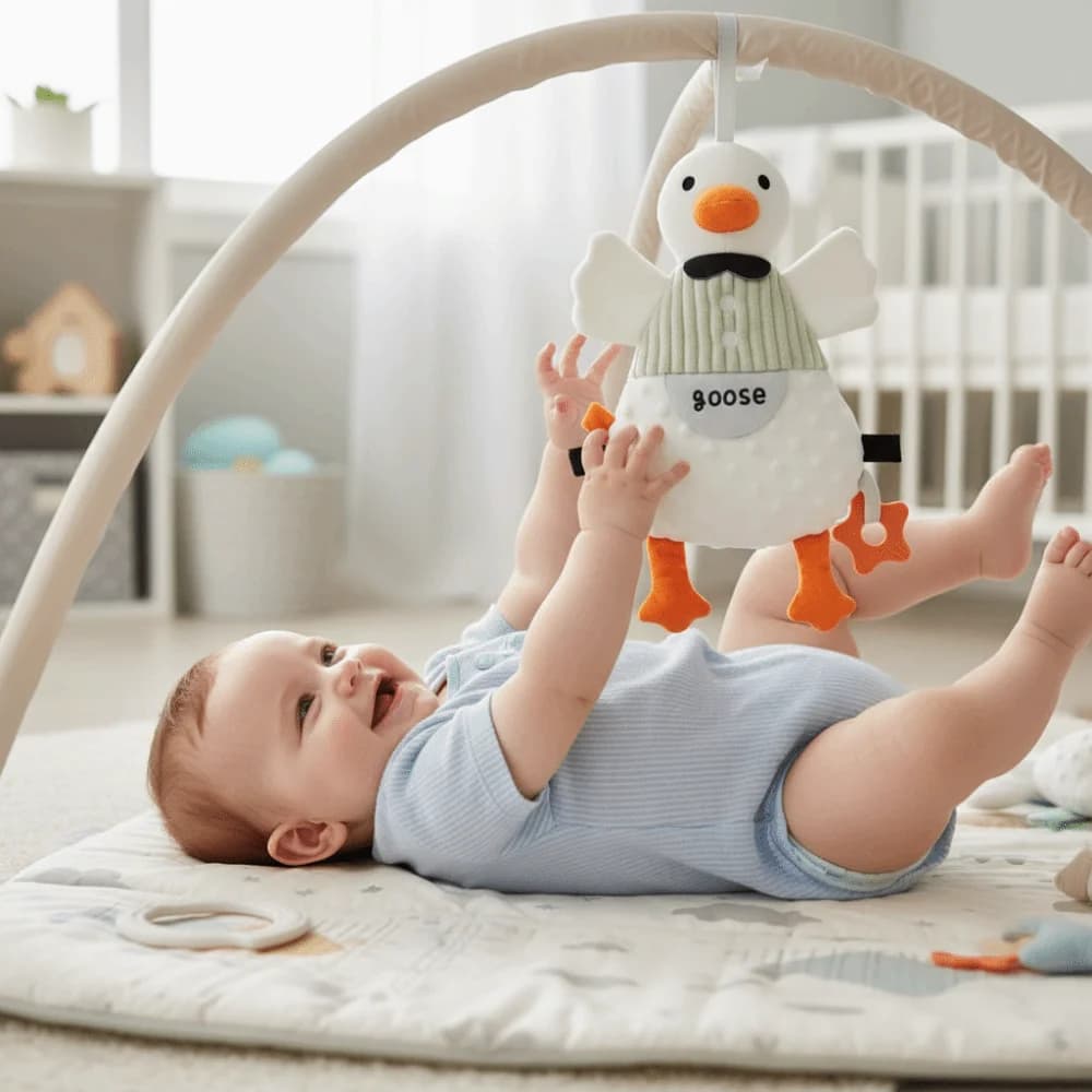 Giocattolo Sensoriale Morbido in Peluche a Forma di Animale con Suono Squittente e Maniglia, Giocattolo Sonoro a Fruscio