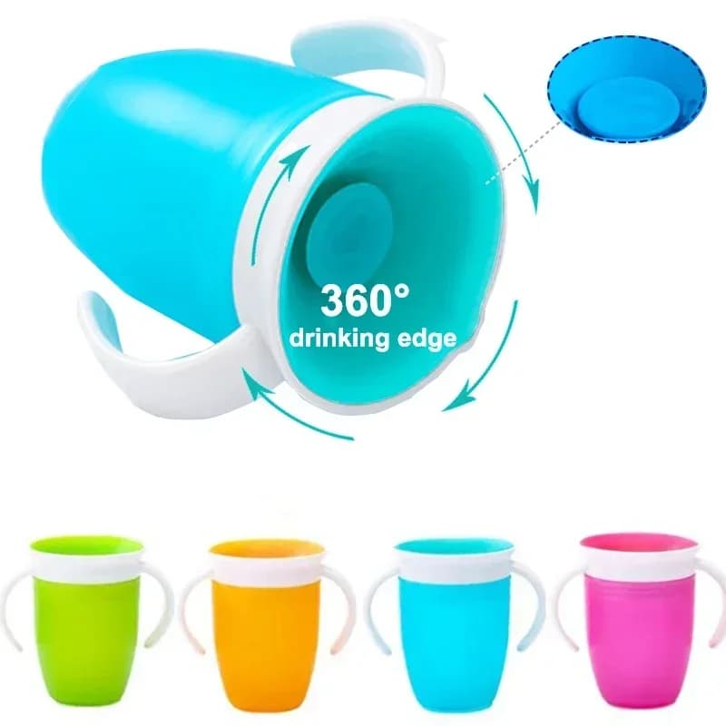 Tazza per bere l'apprendimento del bambino con coperchio ribaltabile a doppia maniglia Tazze per acqua per neonati a tenuta stagna Bottiglia Tazze per acqua per bambini ruotate di 360 gradi