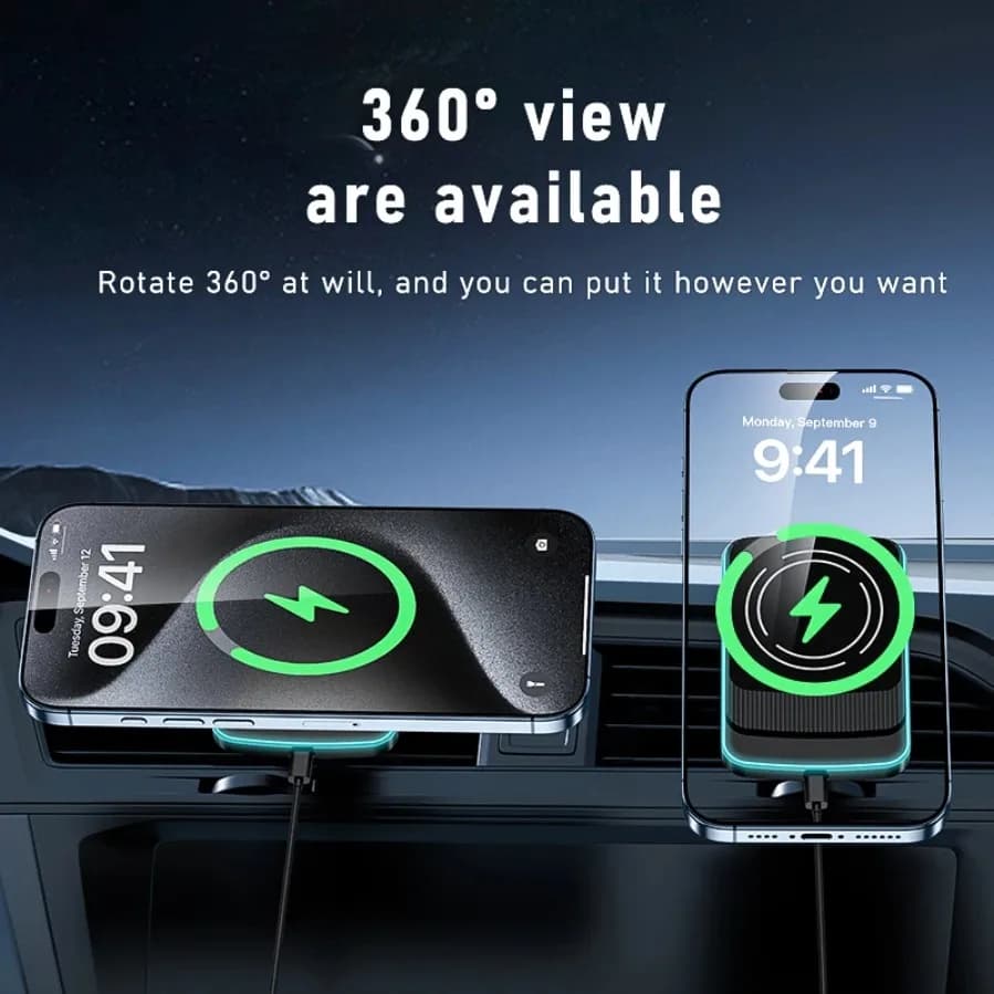 Supporto per telefono per presa d'aria per auto Caricatore wireless magnetico Luce a LED per Magsafe iPhone 17 ~ 12 Pro Max per stazione di ricarica rapida Samsung