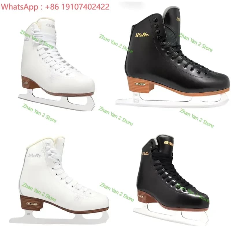 1 Pair Adult Kids Leather Figure Ice Skates Winter Sports Shoes with Stainless Steel Blades for Wholesale and Retail