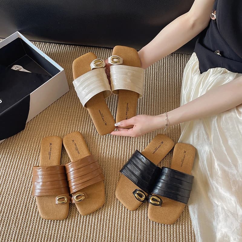 Summer Indoor Slides Shoes Comfortable Vacation Women Beach Slippers Women's Solid Color Open-Toe Flat Sandals Casual Flip Flops