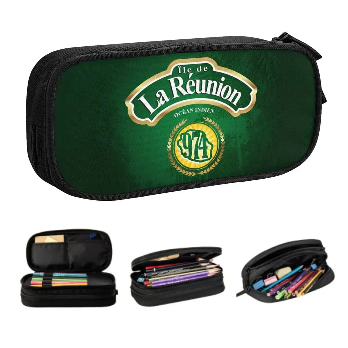 Astuccio personalizzato carino 974 Reunion Island per Margouillat Isle Beach Oceano indiano Grande custodia per penne Scatola per accessori scolastici