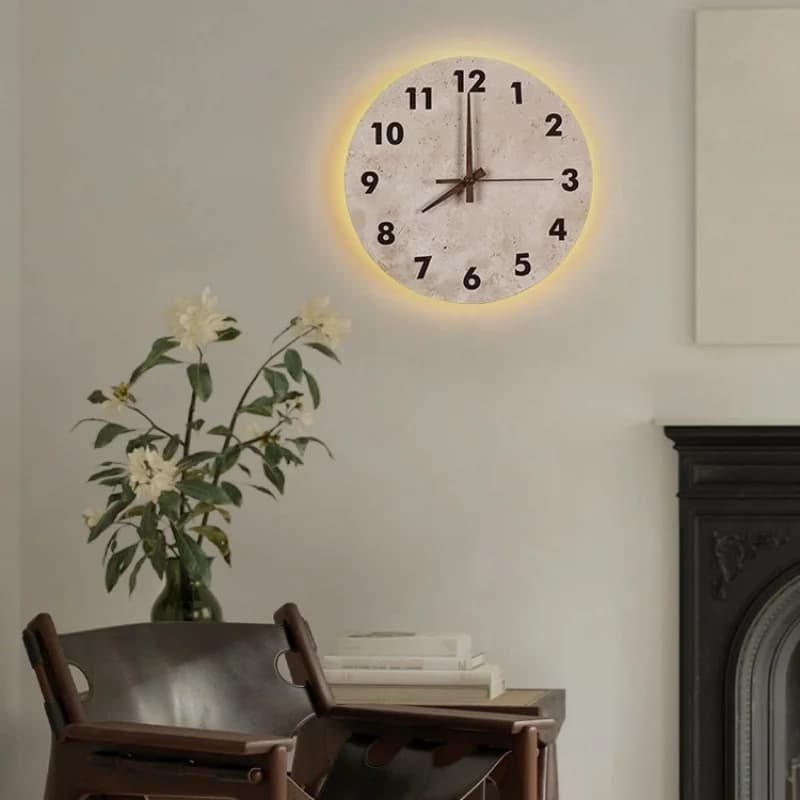 Wall lamp with creative watch, yellow stone, Chinese retro lamps, for living room, background, decoration, lighting fixture for atmosphere