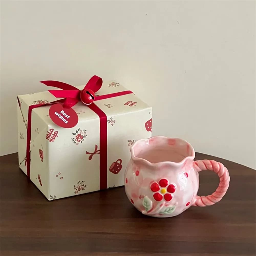 Simpatica tazza in ceramica di ciliegio, design di piccole nicchia, tazza d'acqua con confezione regalo, set per bere la casa, cucina, sala da pranzo e bar