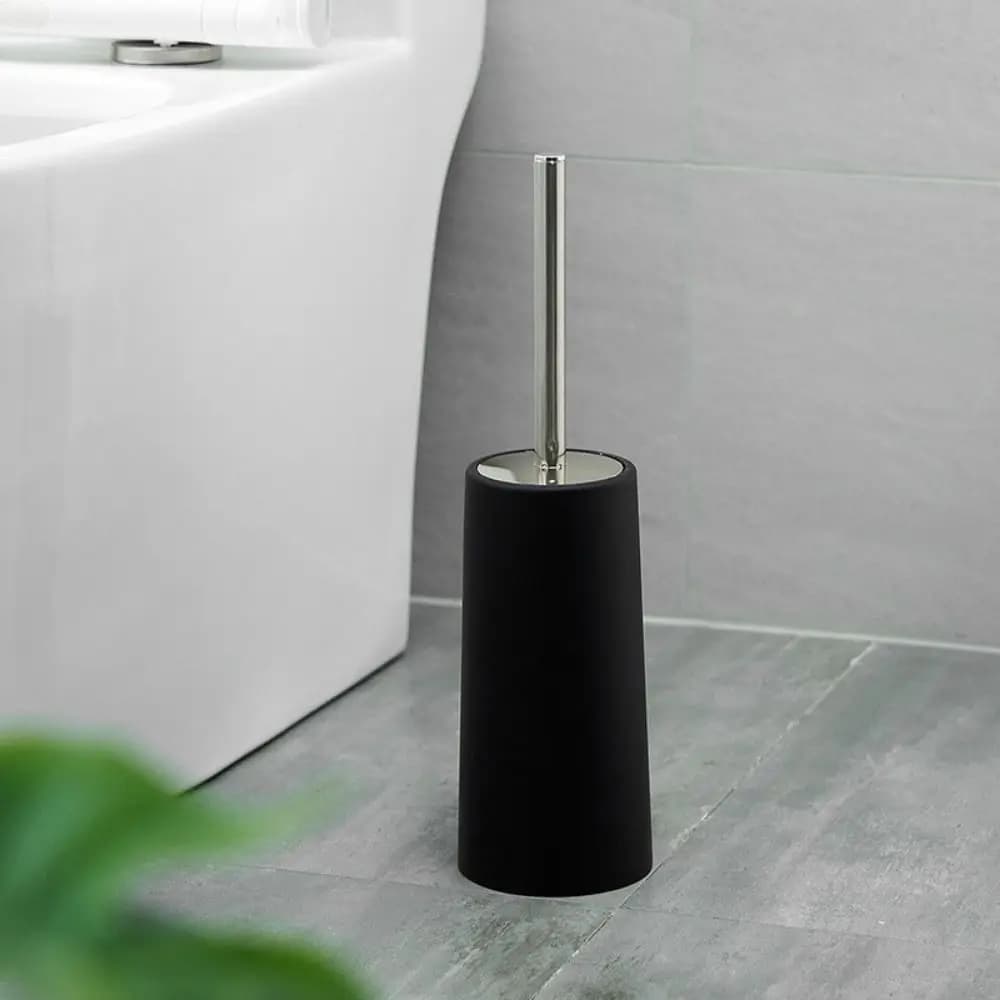 Set Spazzola per WC in Acciaio Inox con Supporto, Protezione Anti-Schizzi, Manico Lungo, Setole Morbide Rimovibili