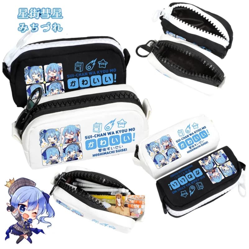 Hoshimachi Suisei Anime Merch 2D Cartoon Pattern Large Capacity Pencil Case Creative and Cute Student Stationery Storage Bag