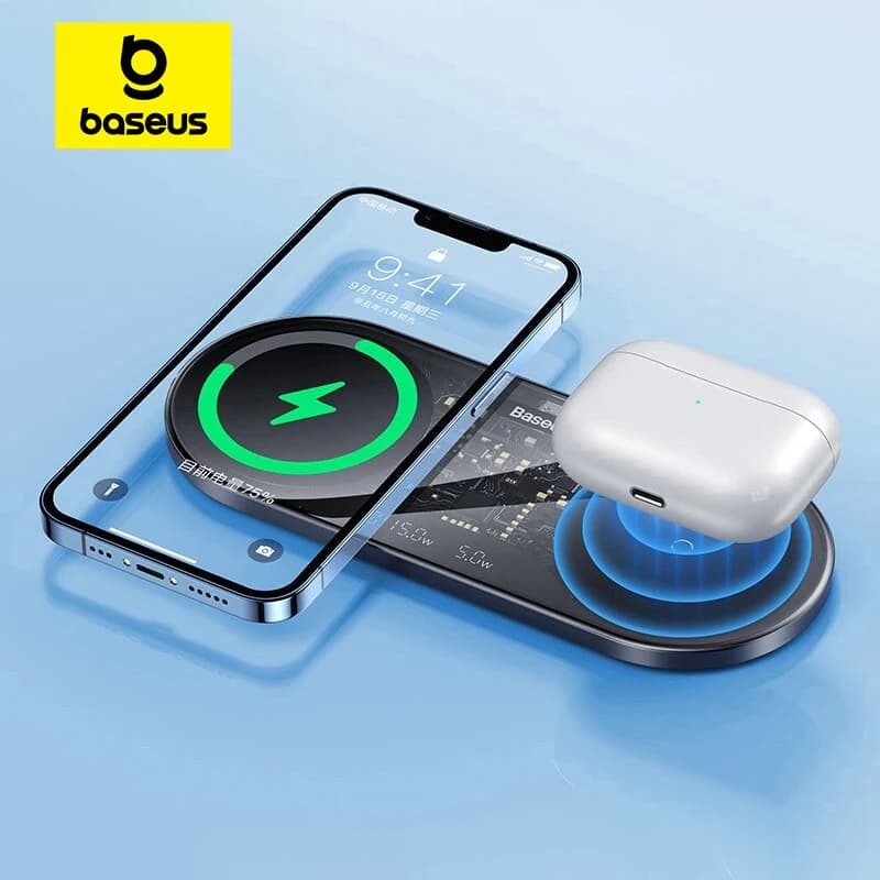 Baseus 20 W Dual Wireless Charger for iPhone 16 15 14 Airpod Pro Fast Qi Wireless Charger for Samsung Xiaomi 12 Pro Charging Mat
