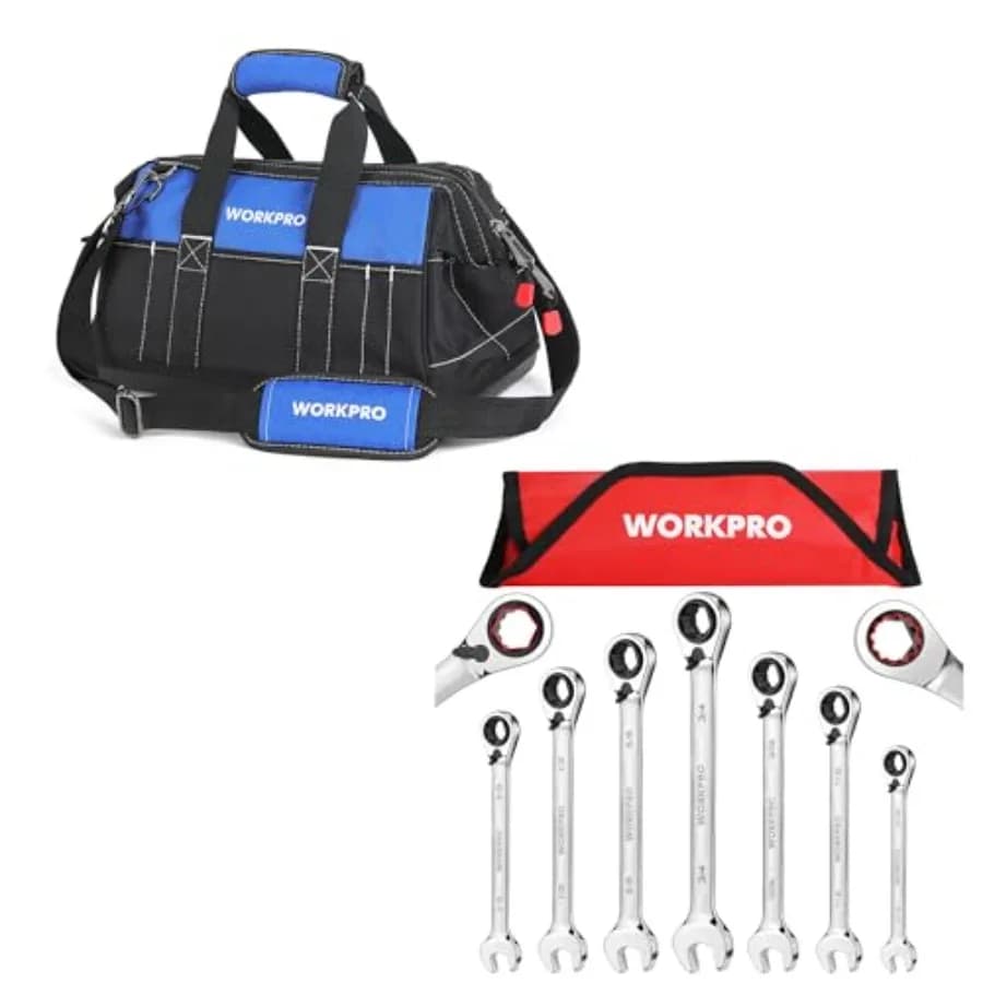 Set di 7 Chiavi a Cricchetto Reversibili 3-in-1 e Borsa Porta Attrezzi a Bocca Larga da 16 Pollici