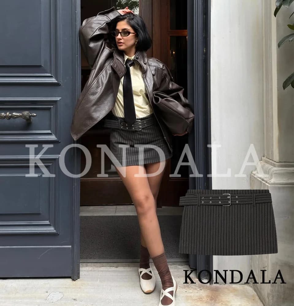 KONDALA Lady High Street Belt Culottes Slim Mini Skirts Shorts New 2026 Spring Summer Chic Woman Holiday Trendy Y2K Shorts