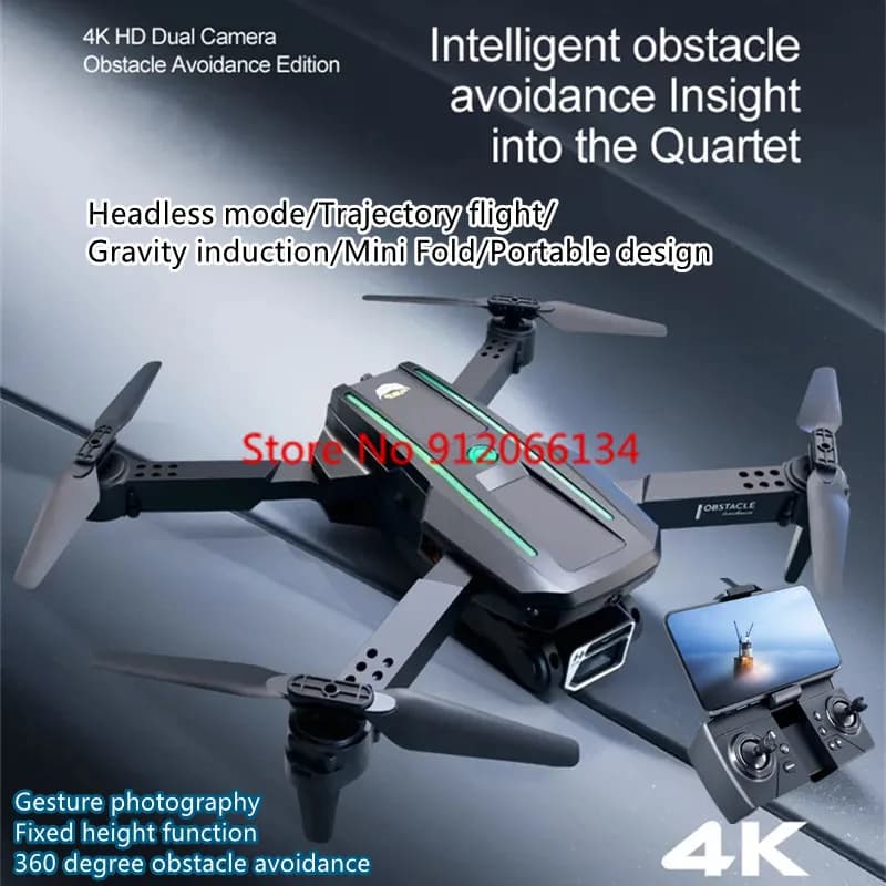 4K Foldable Remote WIFI FPV Control Drone 2.4G 360° Obstacle Avoidance Trajectory Flight Gravity Sensor Fixed Height RC Drone