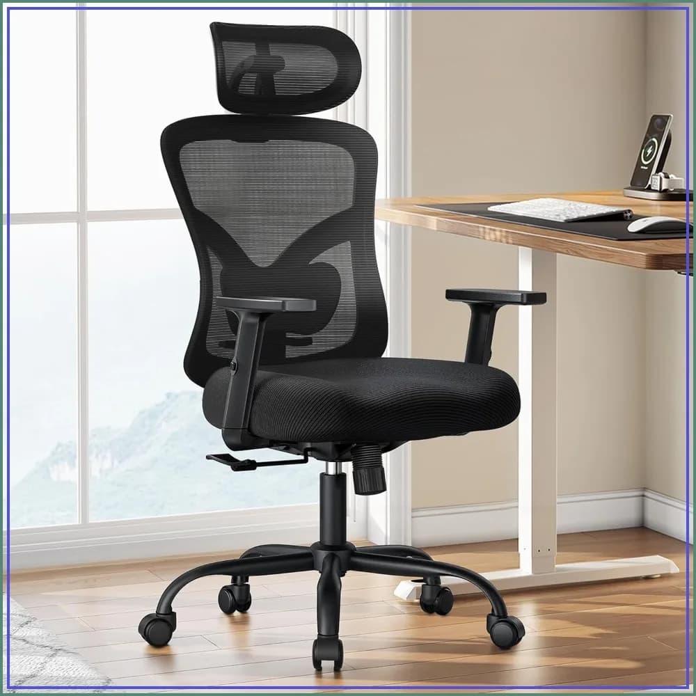 Ergonomic Office Chair with Lumbar Support, Adjustable Headrest & Armrests, Thick Cushion, Breathable Mesh, 300 lbs Capacity