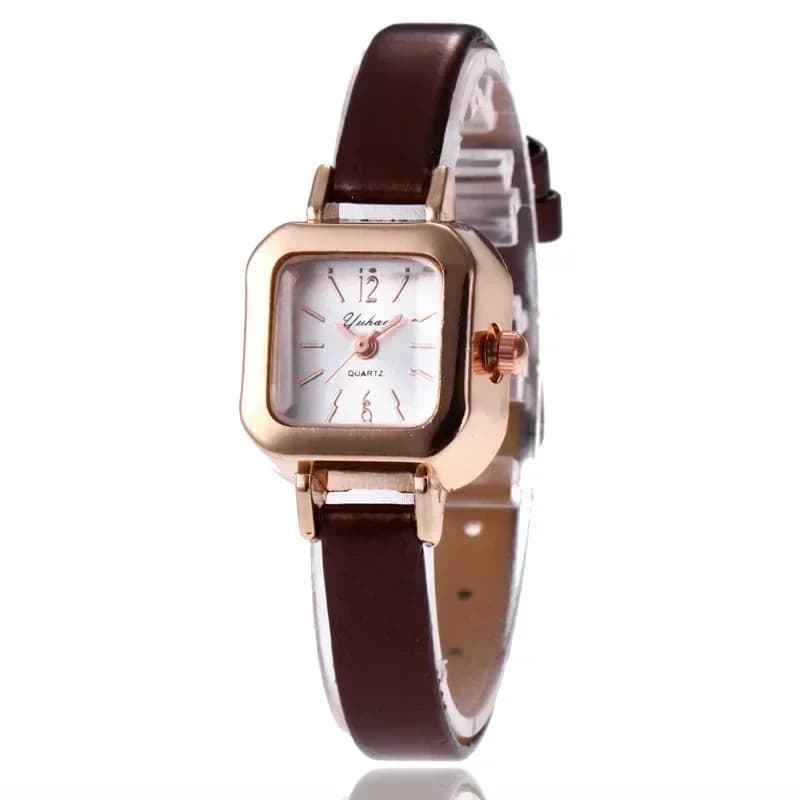 Classic Simple Women's Small Square Wrist Watch Quartz Wrist Watch Vintage Leather Strap Watches Casual Reloj Mujer