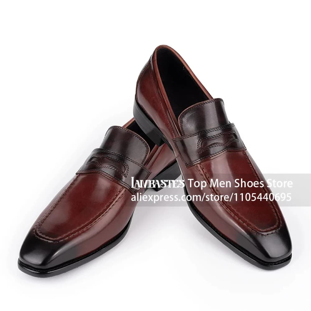 Burnished Leather Penny Loafers Slip on Formal Leather Dress Shoes Vintage Patina Leather Business Casual Loafers Wedding Shoes