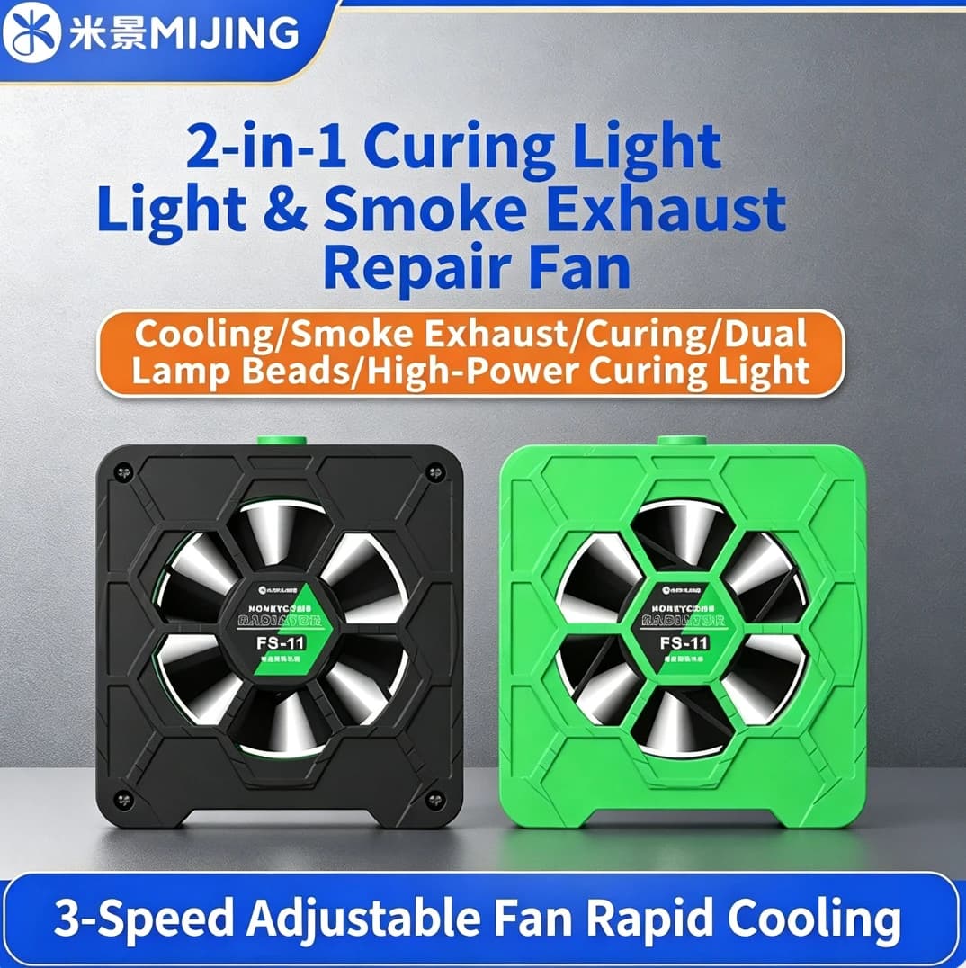 Ventola di raffreddamento Mijing FS-11 + Ventola a nido d'ape per polimerizzazione UV per riparazione PCB, dissipazione rapida del calore, polimerizzazione UV