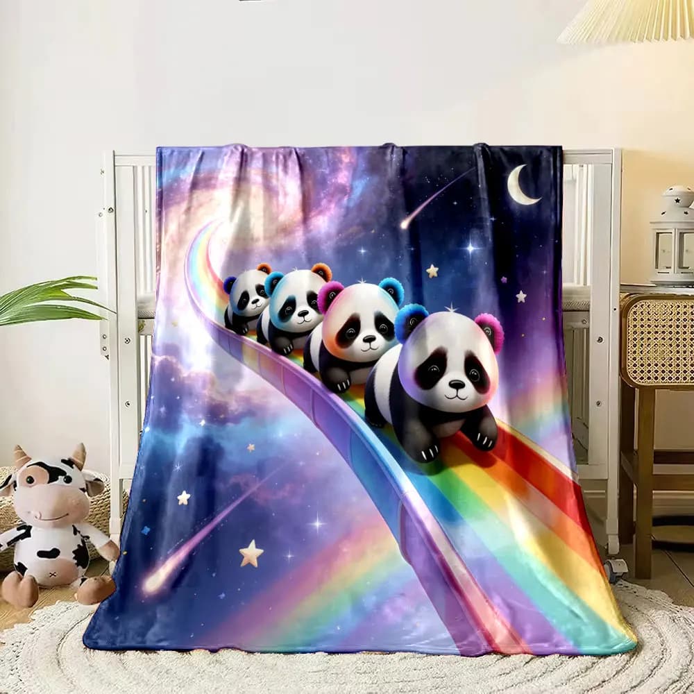 Un gruppo di adorabili coperte stampate a tema panda, multiuso per tutte le stagioni per pisolino, campeggio, viaggi, auto, divano, regali di lusso